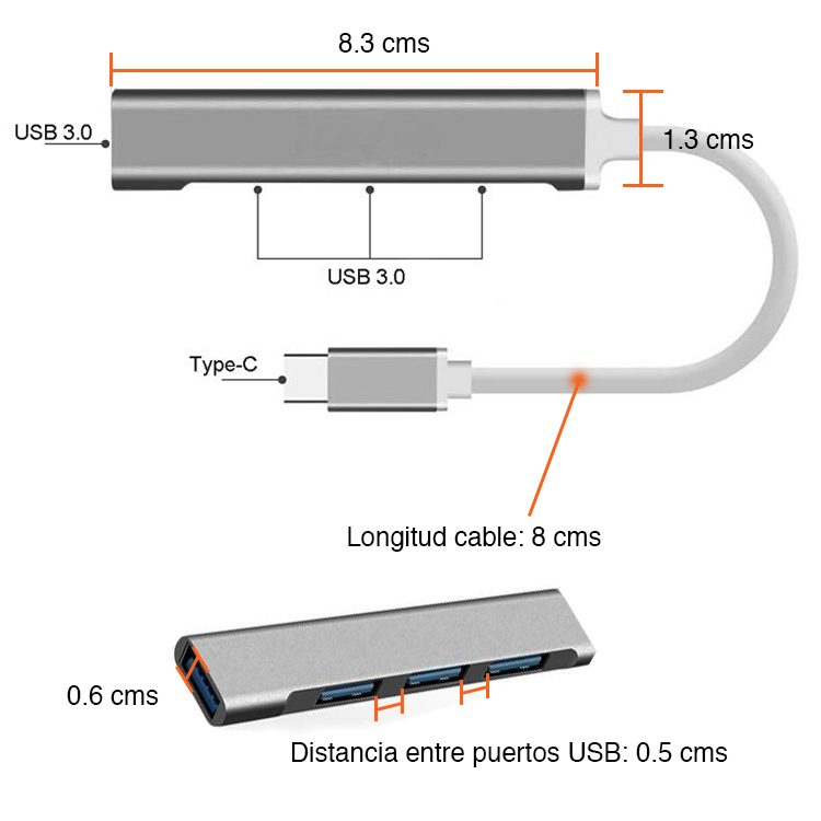 Hub USB-C con 4 puertos USB 3.0 Macbook C-809 - Imagen 3