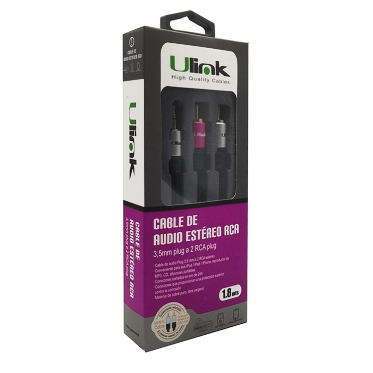 Cable Audio 3.5mm auxiliar plug a 2 RCA 1.80 mts - Imagen 2