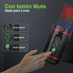 Micrófono condensador USB RGB Podcast y Lives - Imagen 6