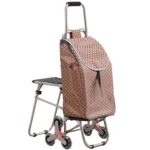 Carrito compras plegable asiento ruedas escalera Café