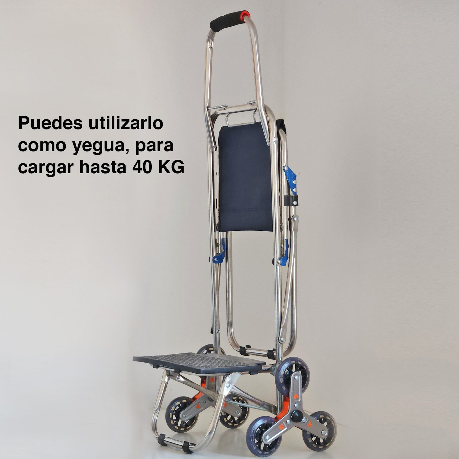 Carrito compras plegable asiento ruedas escalera Café - Imagen 6