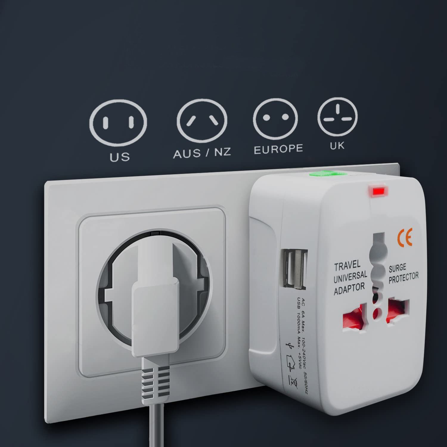 Adaptador enchufe viajes con 2 USB US Europa UK - Imagen 7