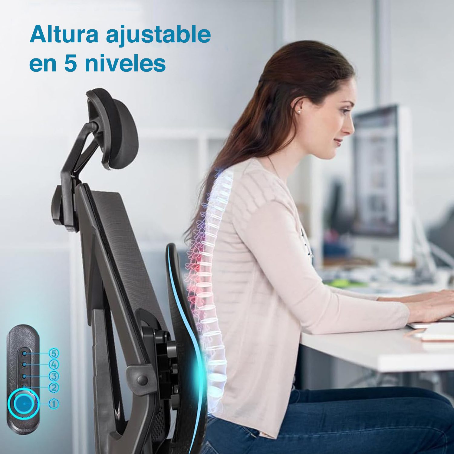 Cojín Respaldo Lumbar silla ajuste presión aire - Imagen 8