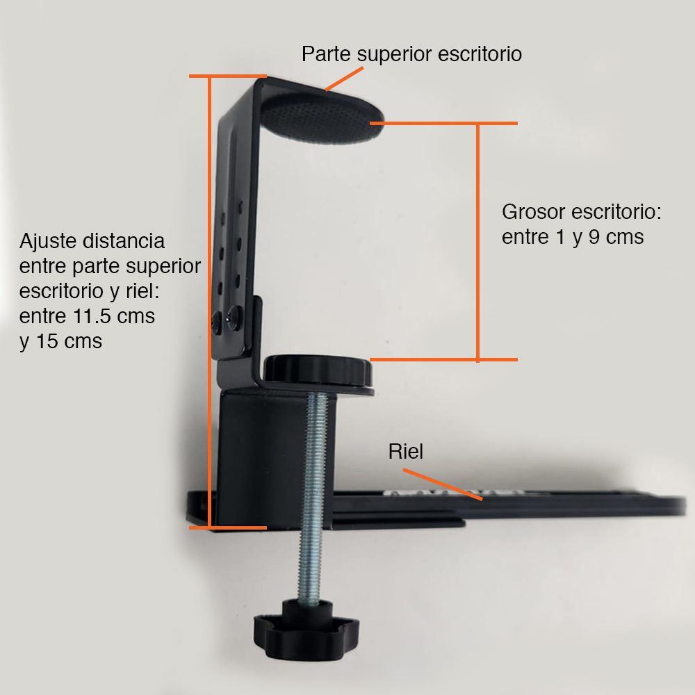 Bandeja teclado bajo escritorio con riel y prensa - Imagen 6