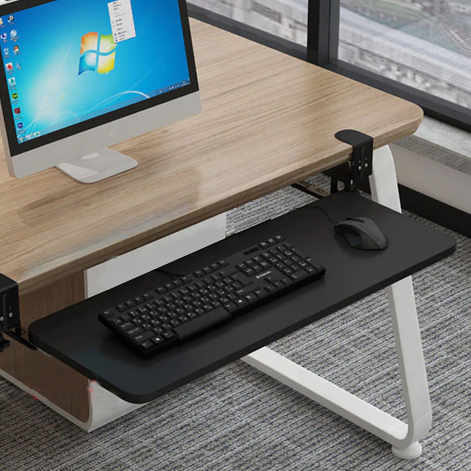 Bandeja teclado bajo escritorio con riel y prensa - Imagen 5