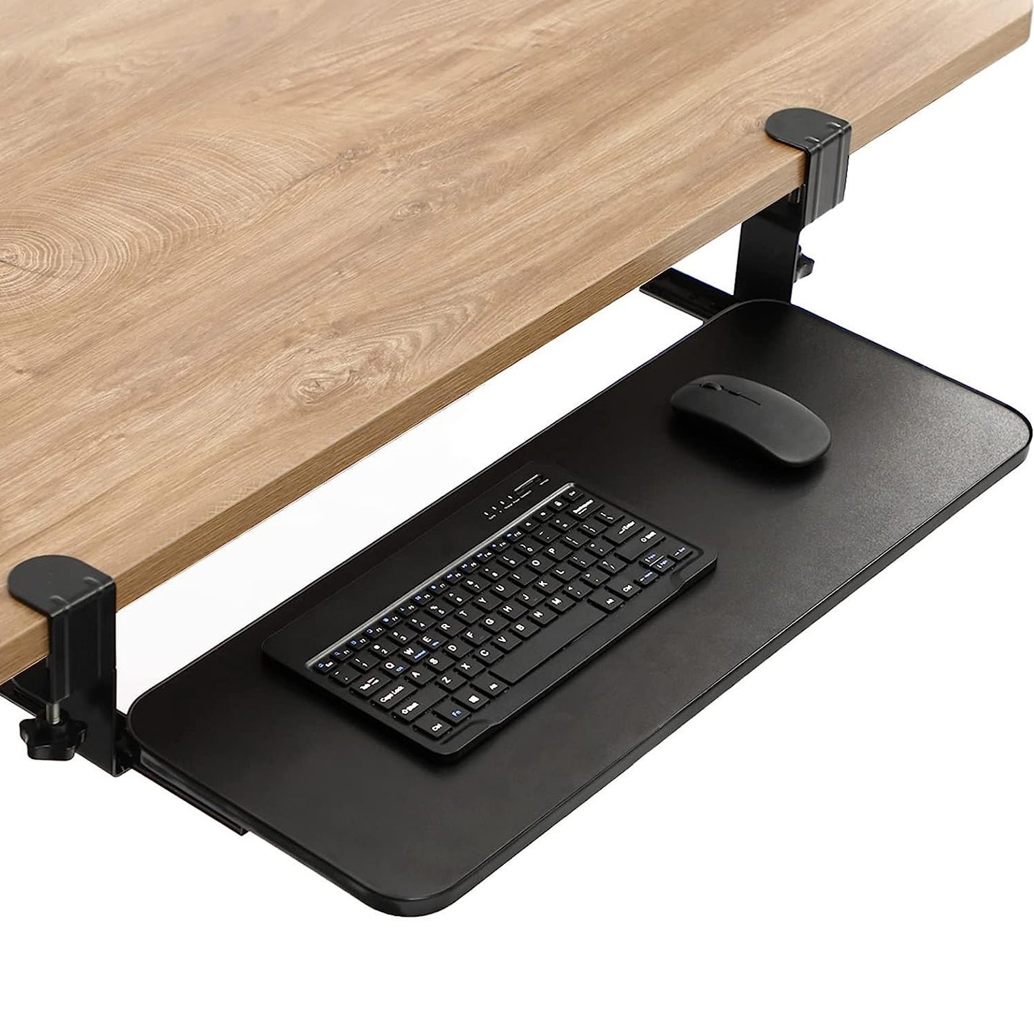 Bandeja-teclado-bajo-escritorio-con-riel-y-prensa- Bandeja teclado bajo escritorio