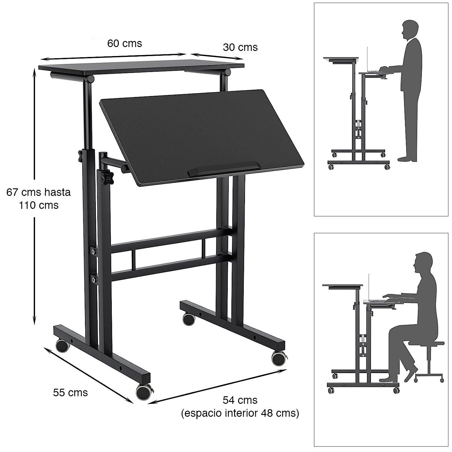 Escritorio mesa convertible altura ajustable con ruedas - Imagen 3