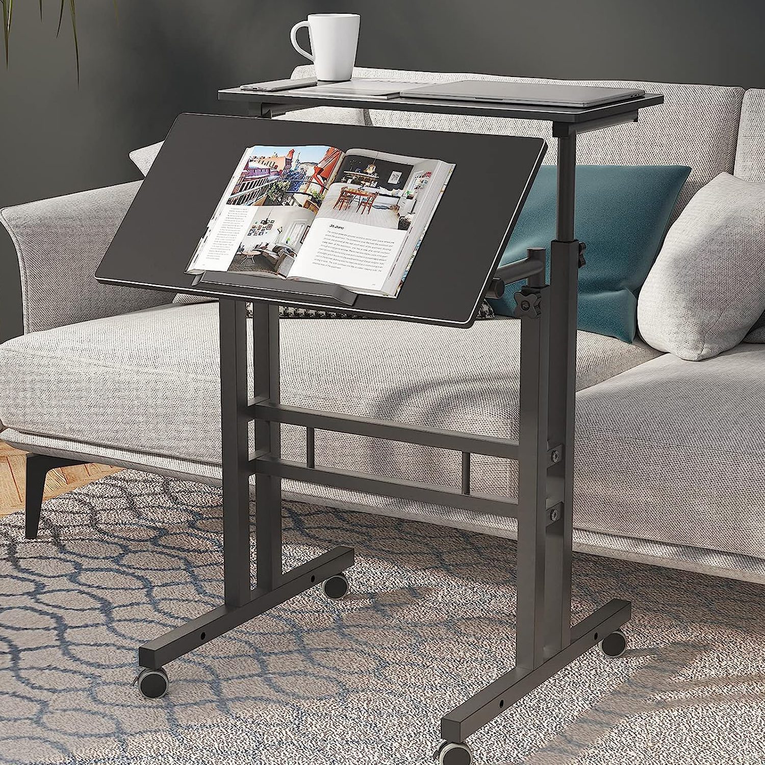 Escritorio mesa convertible altura ajustable con ruedas - Imagen 4